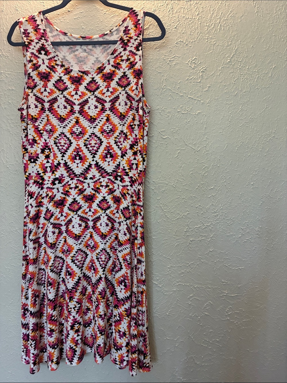 a.n.a Sleeveless Midi Dress in White with Pink & Orange Geometric Print